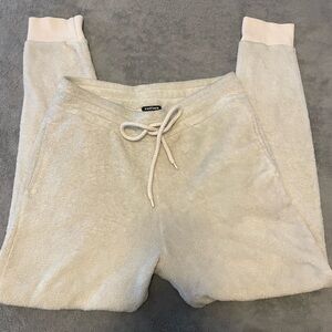 Fluffy Cream Sweatpants with Elastic and Drawstrings